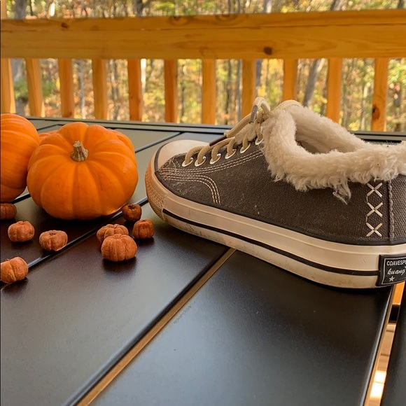 fur ankled dark grey converse styled shoes - Picture 3 of 3